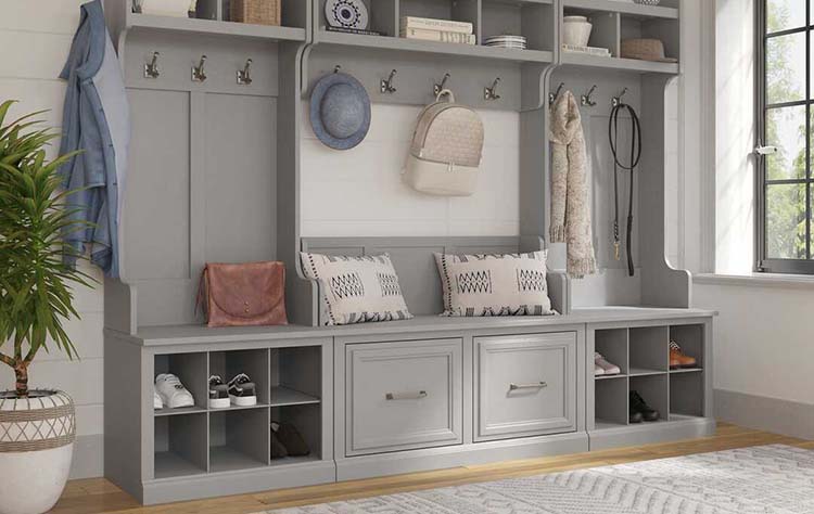 entryway bench and shelf set