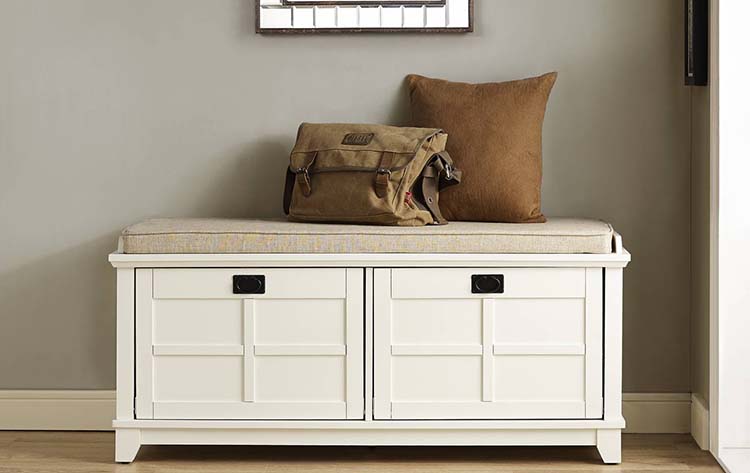 white entryway bench