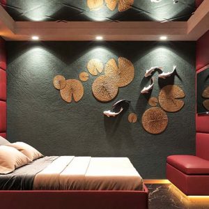 black white and gold bedroom